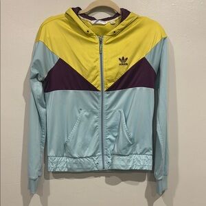 Vintage Adidas Yellow and Purple Bomber Jacket with Retro Design